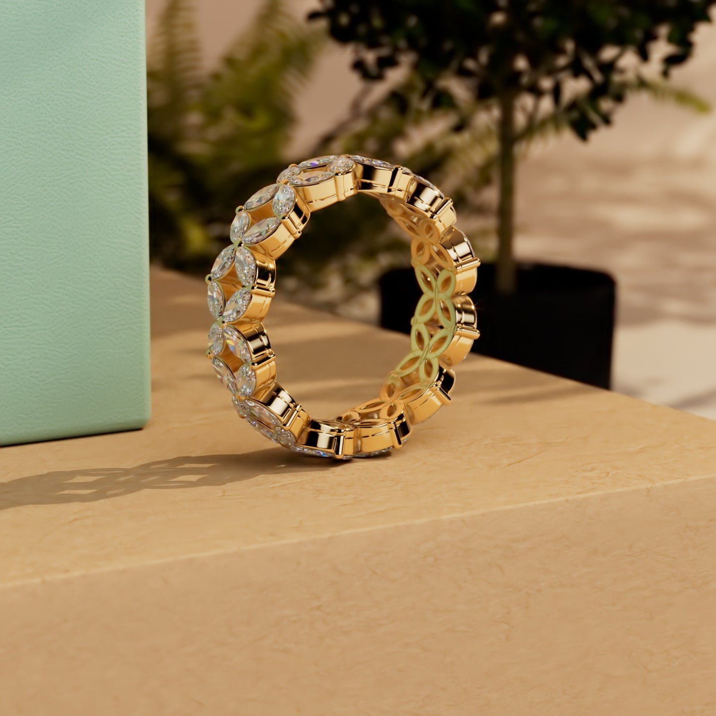 Marquise Moissanite eternity wedding band, Bridal stackable, Anniversary gift for wife