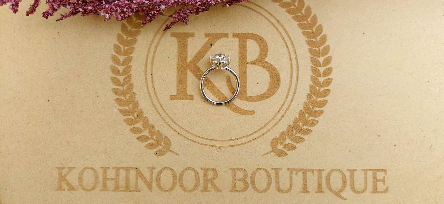 Old Mine Cut OMC Elongated Cushion Cut Moissanite Compass prong Basket set Engagement Ring, Antique moissanite Ring, Proposal ring.