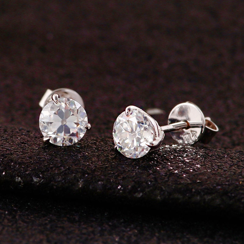Round Old Mine Cut OMC Martini Set Moissanite Earrings studs , Studs for women, Mother's day gift, Push back earring, wedding studs