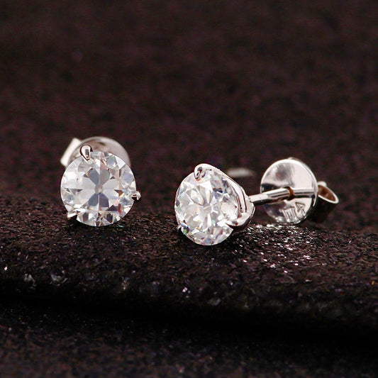 Round Old Mine Cut OMC Martini Set Moissanite Earrings studs , Studs for women, Mother's day gift, Push back earring, wedding studs