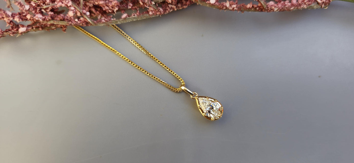 Pear Cut Moissanite Pendant, Collet set Georgian cut down set button back Pendant without chain, Wedding Pendant