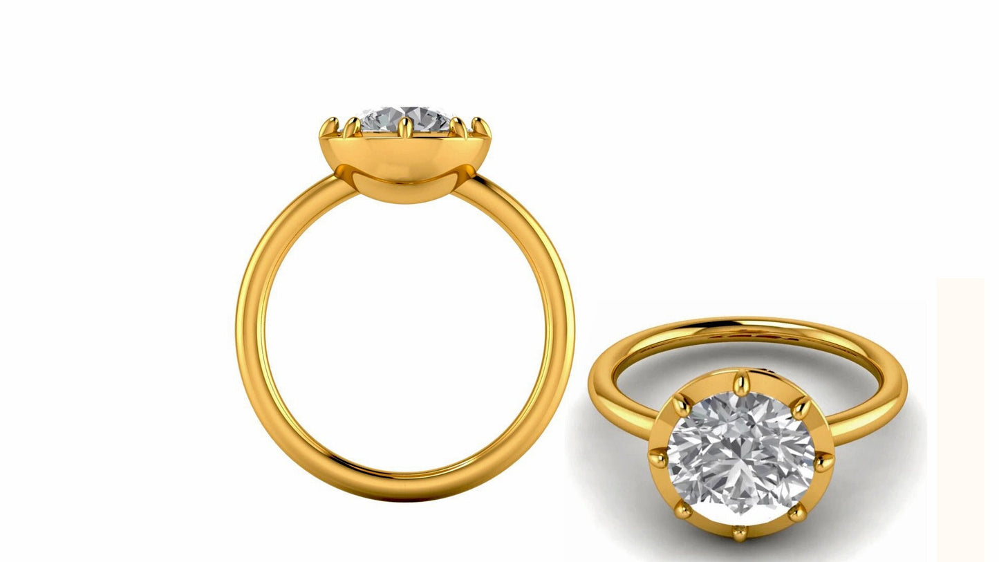 Round Button Back Georgian Cut Down Set Moissanite Solitaire Engagement ring, Ring for her, proposal Ring , Right hand statement ring.
