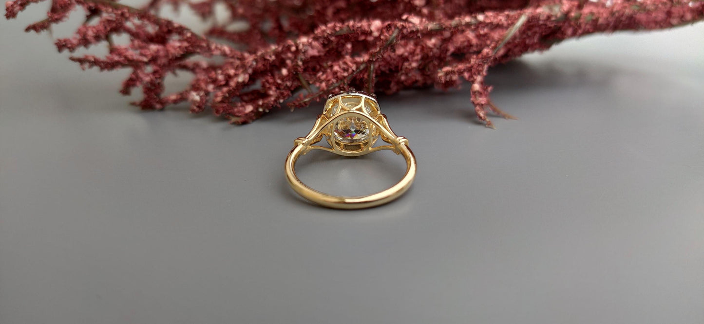 Lab grown Old Mine Cushion Cut OMC Georgian cut down set Solitaire Engagement Ring, Vintage Edwardian Ring for her, Art deco ring