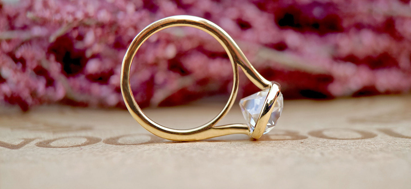 Old Mine Cut OMC Elongated Cushion Cut Moissanite invisible bezel Cathedral set Engagement Ring, Antique Bezel Set Ring, Proposal ring.