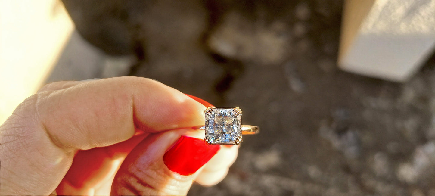 Radiant cut moissanite solitaire Engagement ring, ring for her, modern bride ring, Proposal ring, gift for her, gift for mother