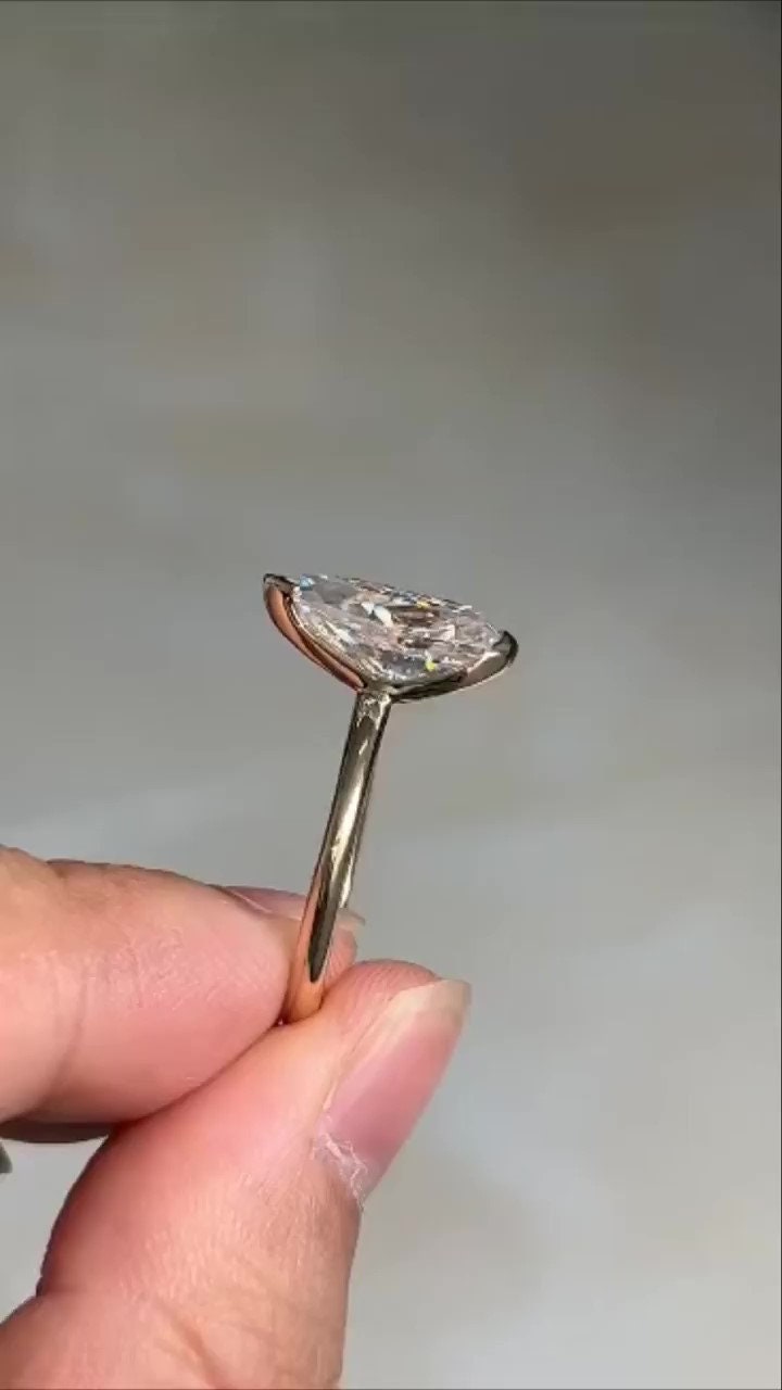Pear cut Half Bezel Moissanite Solitaire Engagement Ring , Promise\proposal Ring available in 18k\14k\10k White\Yellow\Rose Gold