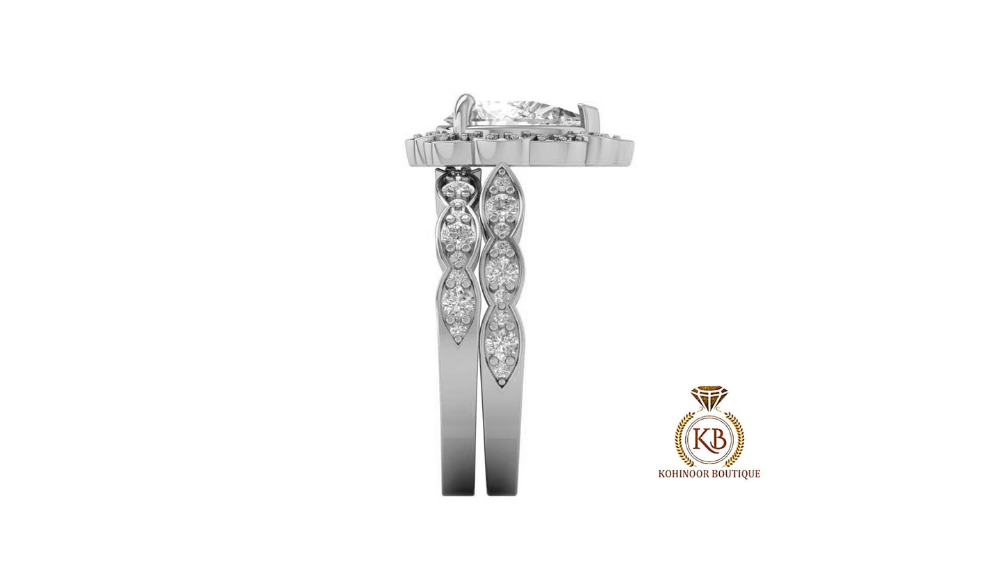 Pear Halo Moissanite Bridal Ring Set, Wedding Bridal Set, Anniversary gift for wife, Ring for women