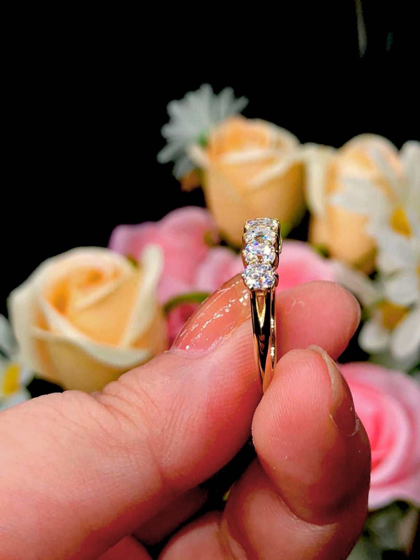 Old mine cut OMC 7 stone Cushion Cut Moissanite Wedding Band,Low profile split shank,available in S925 and 10K,14K and 18K Gold and Platinum