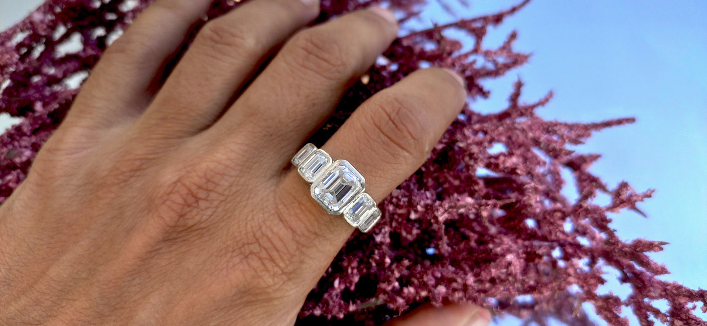 Emerald Cut 5 stone Moissanite Engagement ring, 5 stone anniversary band, ring for her, right hand ring