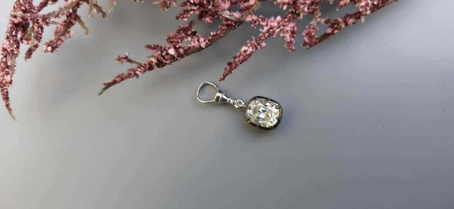 Elongated Old Mine Cut Cushion Cut Moissanite Pendant, Collet set Georgian cut down set Pendant without chain, Wedding Pendant