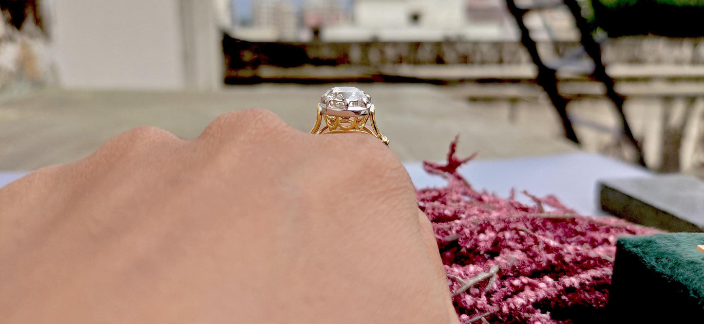 Lab grown Old Mine Cushion Cut OMC Georgian cut down set Solitaire Engagement Ring, Vintage Edwardian Ring for her, Art deco ring