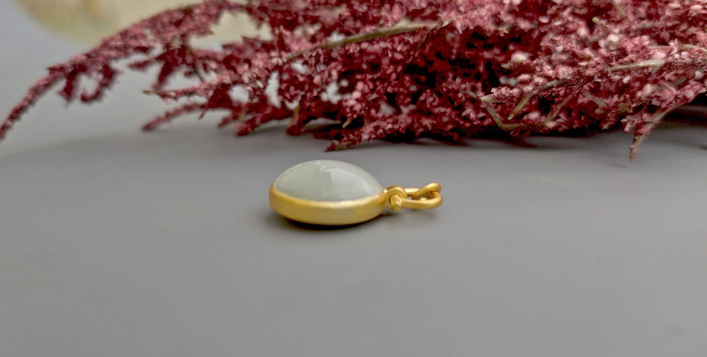 Round White Cat eye Moonstone Cabochon Matt finished, personalized with name at back Pendant ,Wedding Pendant, without chain