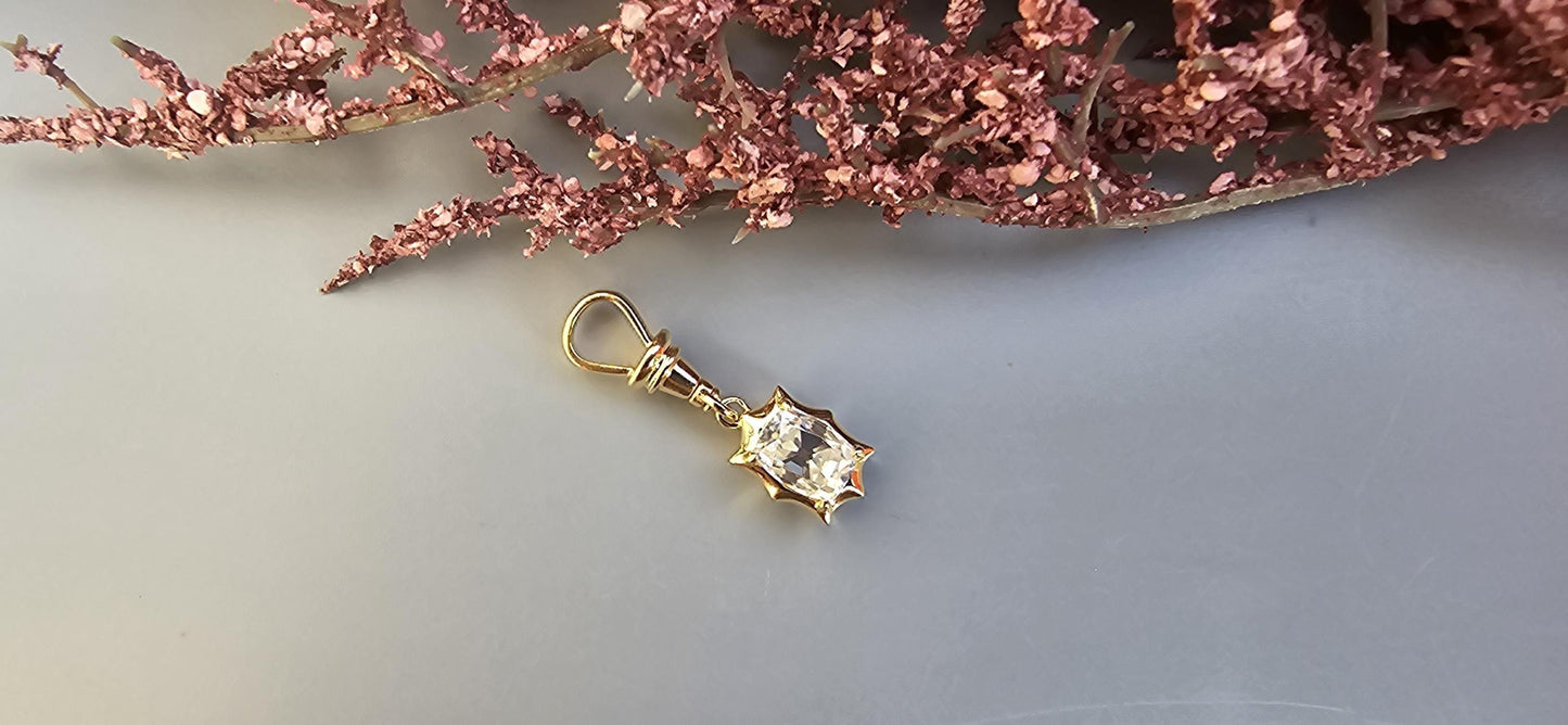 Elongated Old mine cut OMC Cushion Cut Collet Georgian cut down set button back with swivel clasp Moissanite Pendant, pendant without chain