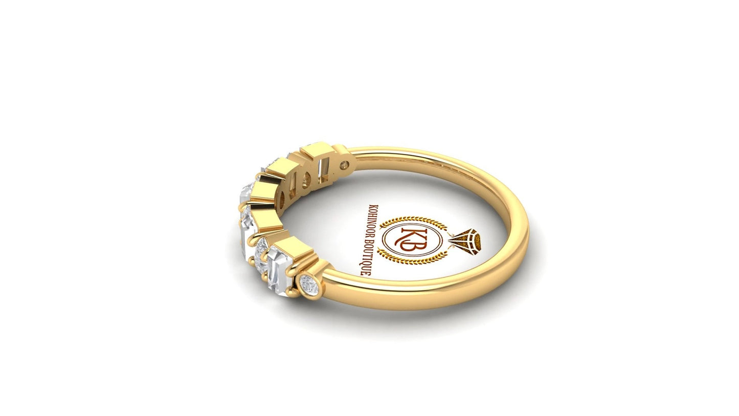 Pear & Tapered  Baguette Cut Mosaic Moissanite Half\Full Eternity Band, Minimalist Bridal stackable wedding band in White\Yellow\Rose Gold