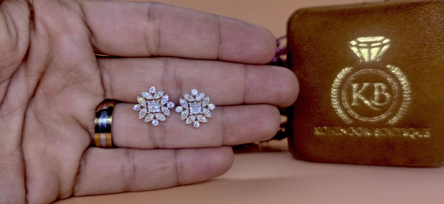 Marquise, Princess and Round Moissanite cluster studs, Statement earrings for her, Earrings studs for women, Party wear Wedding Earrings