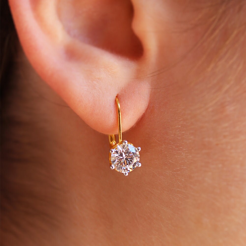Tulip drop earrings, Lotus petal basket set Round Moissanite Hang on a Huggie Drop Earrings for women 10k\14k\18k White\Yellow\Rose Gold