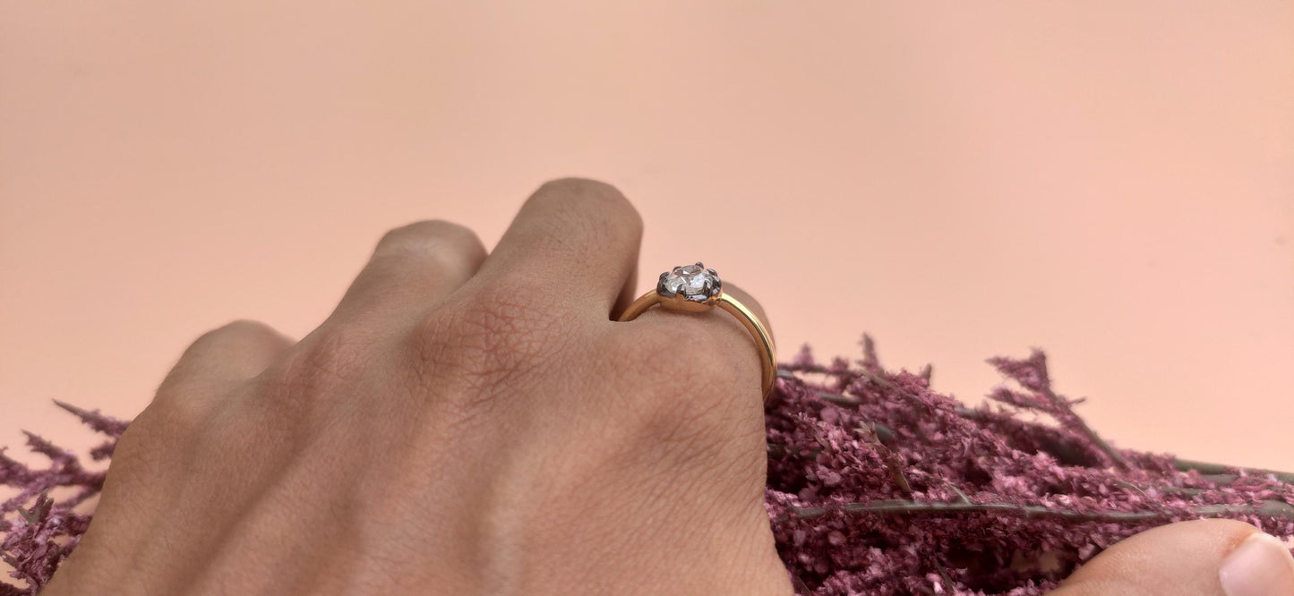 Rose Cut Pear Moissanite Collet set Ring, Georgian cut down set art deco ring, Gift Ring for her, Edwardian ring, Blackened gold ring