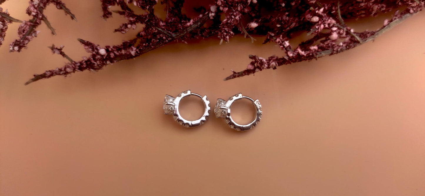 Marquise Moissanite Huggies, hoops, delicate everyday earrings for her available in Silver, 18k\14k\10k White\Yellow\Rose Gold and Platinum