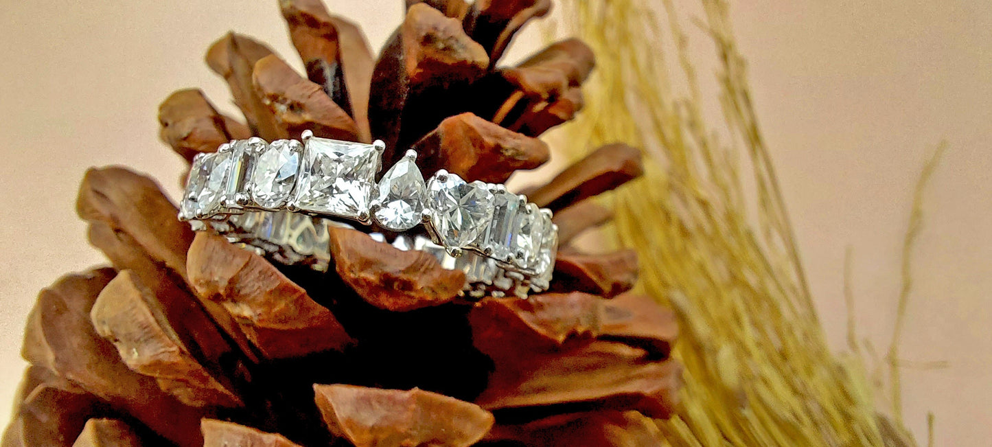 Multi shape Moissanite Eternity Band, stackable ring, All in one, Customised it in half\Full Eternity with your favorite shapes