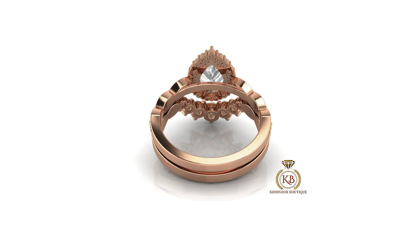 Pear Cut Halo Vintage Moissanite Engagement Ring, Wedding Bridal Set, Anniversary gift for wife, Ring for women