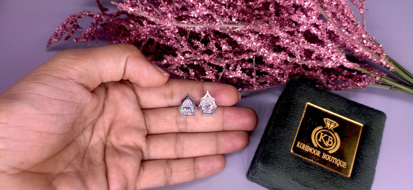 Pear Cut Moissanite in Georgian cut down setting, Solitaire Stud Earrings, Wedding Earrings,Push Back Earrings,Anniversary Studs