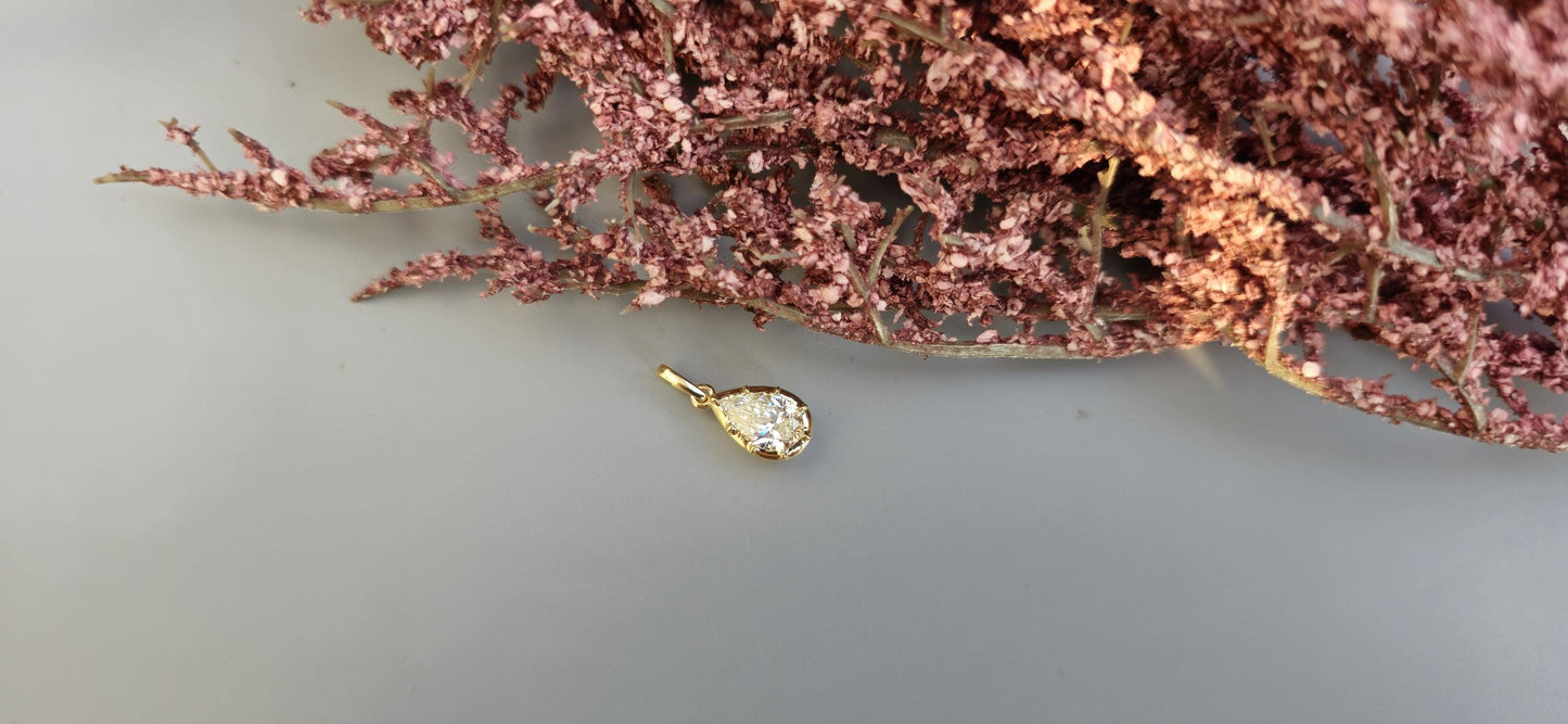 Pear Cut Moissanite Pendant, Collet set Georgian cut down set button back Pendant without chain, Wedding Pendant