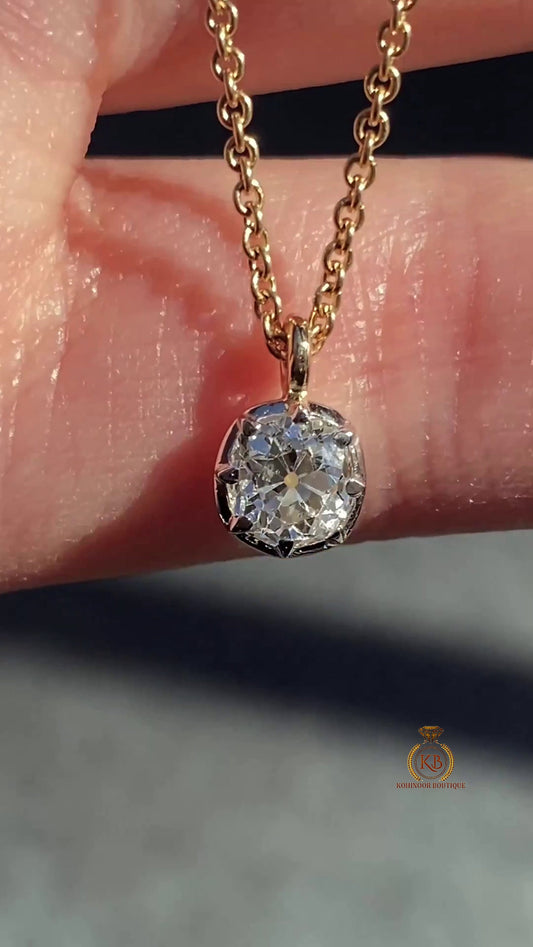 Old Mine Cut Cushion OMC Georgian Cut Down Button Back Set Moissanite Pendant, Vintage Antique Pendant ,Wedding Pendant, without chain