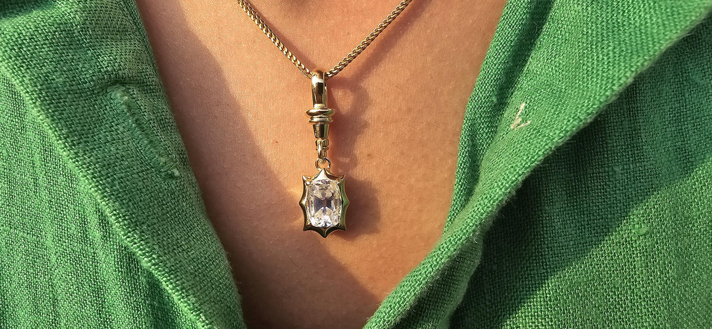 Elongated Old mine cut OMC Cushion Cut Collet Georgian cut down set button back with swivel clasp Moissanite Pendant, pendant without chain