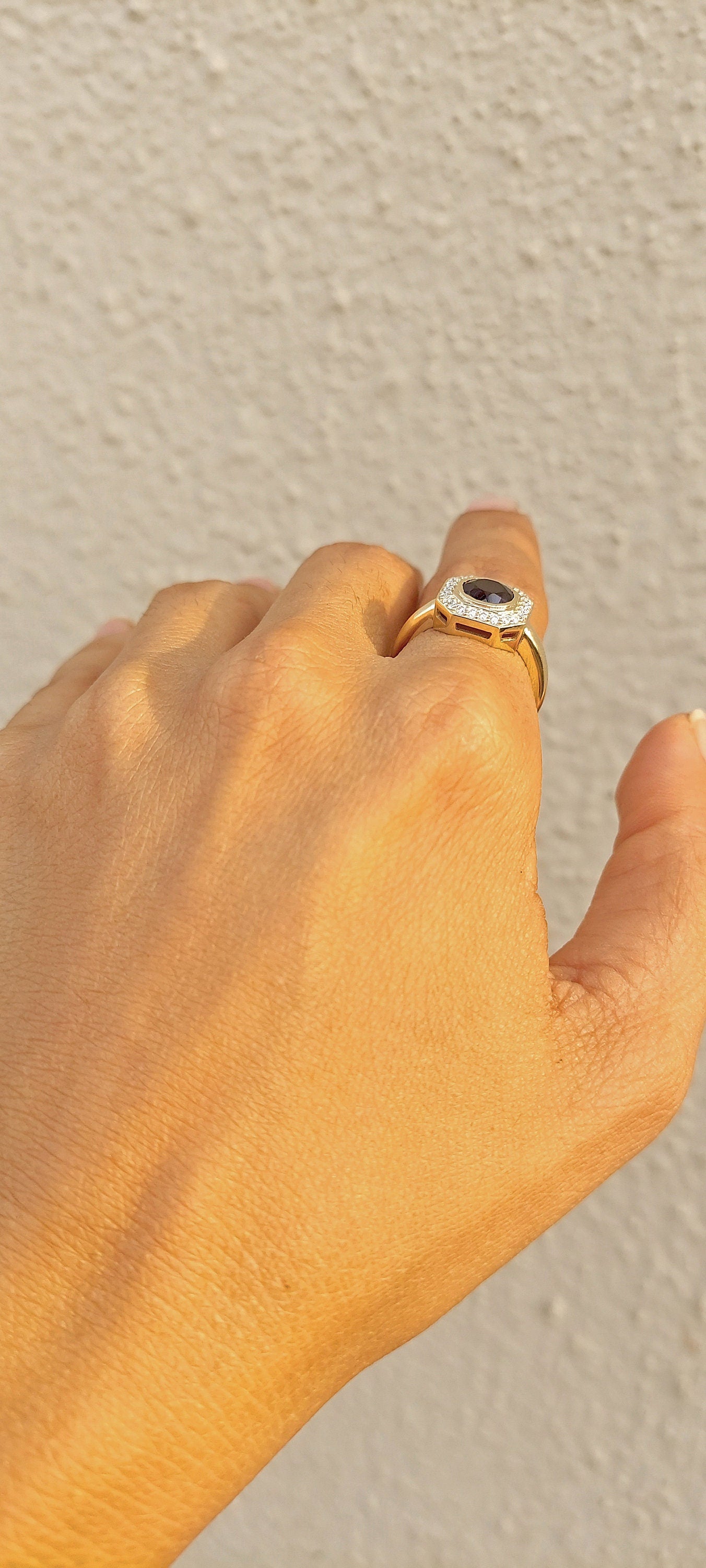 Lab Blue Sapphire with Moissanite Halo Engagement Ring, Proposal Ring, Ring for Mother, Anniversary Gift for wife