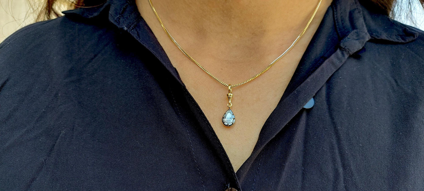 Pear Cut Lab grown  Pendant, Collet set Georgian cut down set Pendant without chain, Wedding Pendant