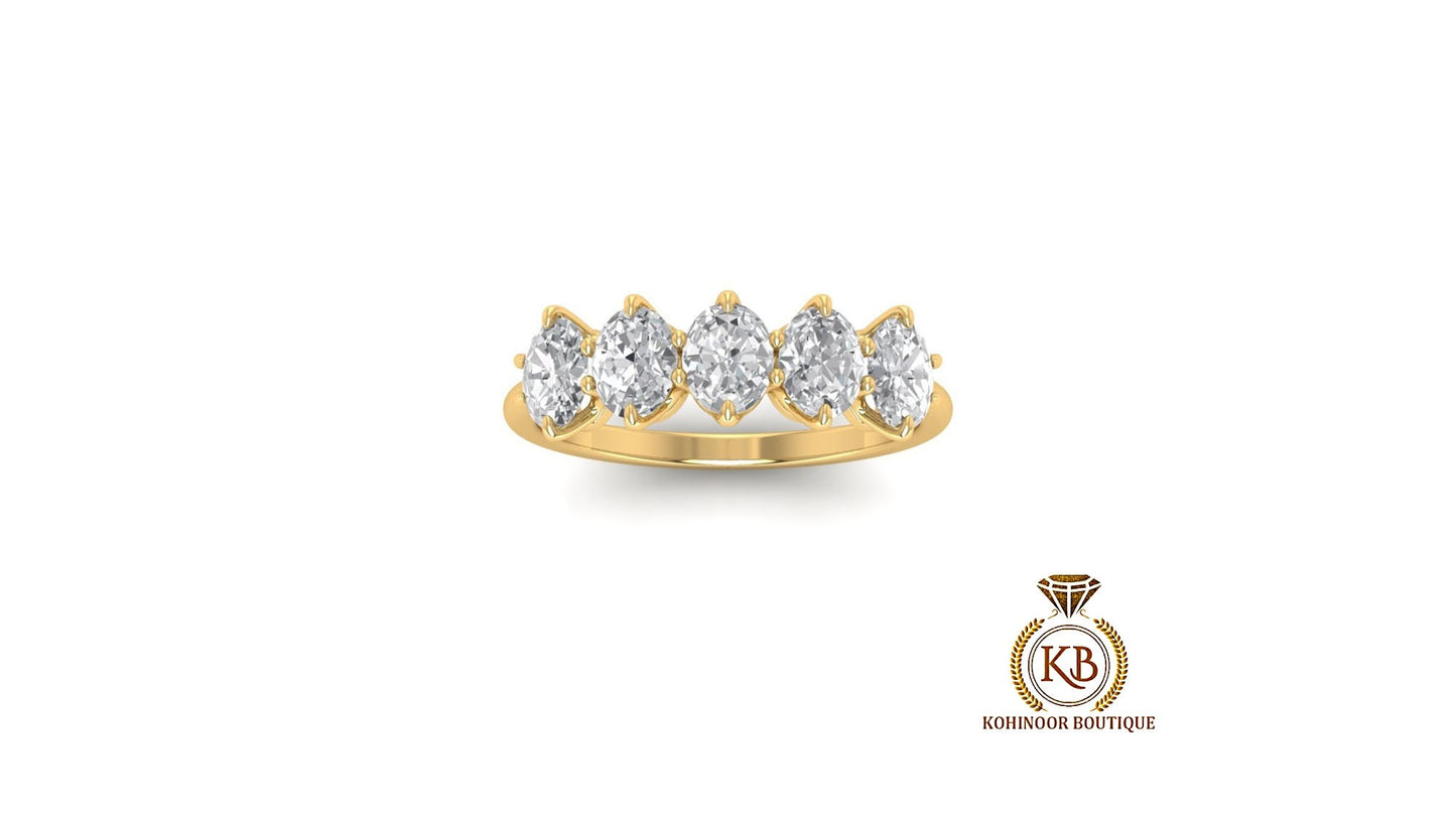 Oval 5-Stone Moissanite Vintage Anniversary band, gift for wife, Wedding Band, Ring for her, Half eternity ring.