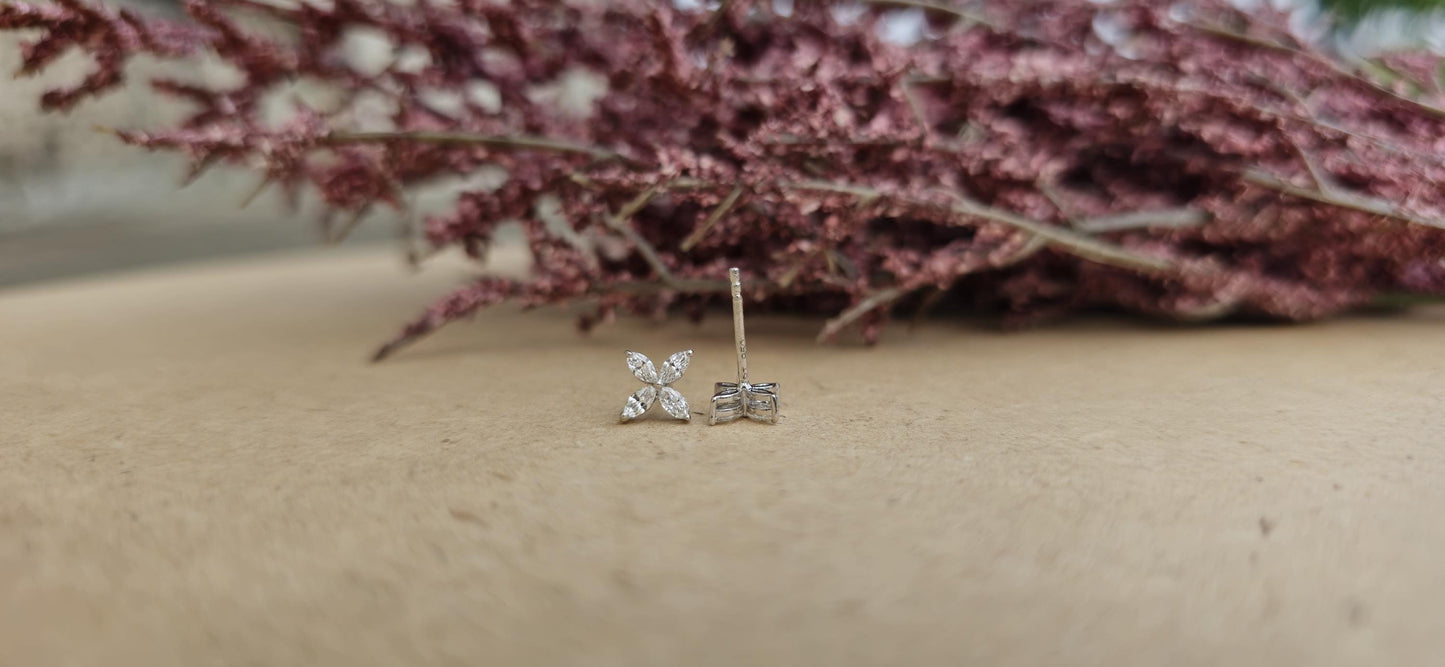 Marquise moissanite floral studs for women, earrings for girls, flower studs, dainty everyday studs, petite studs