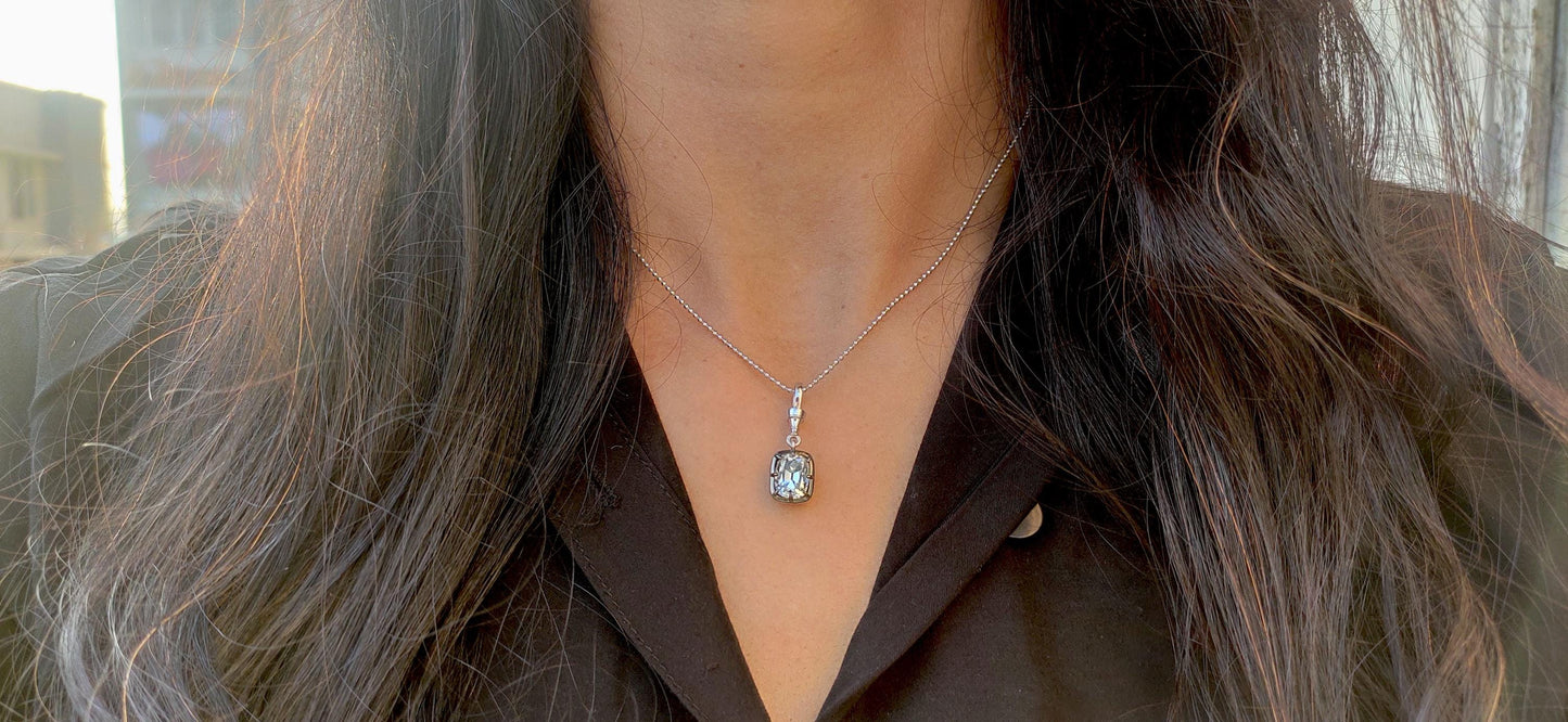 Elongated Old Mine Cut Cushion Cut Moissanite Pendant, Collet set Georgian cut down set Pendant without chain, Wedding Pendant