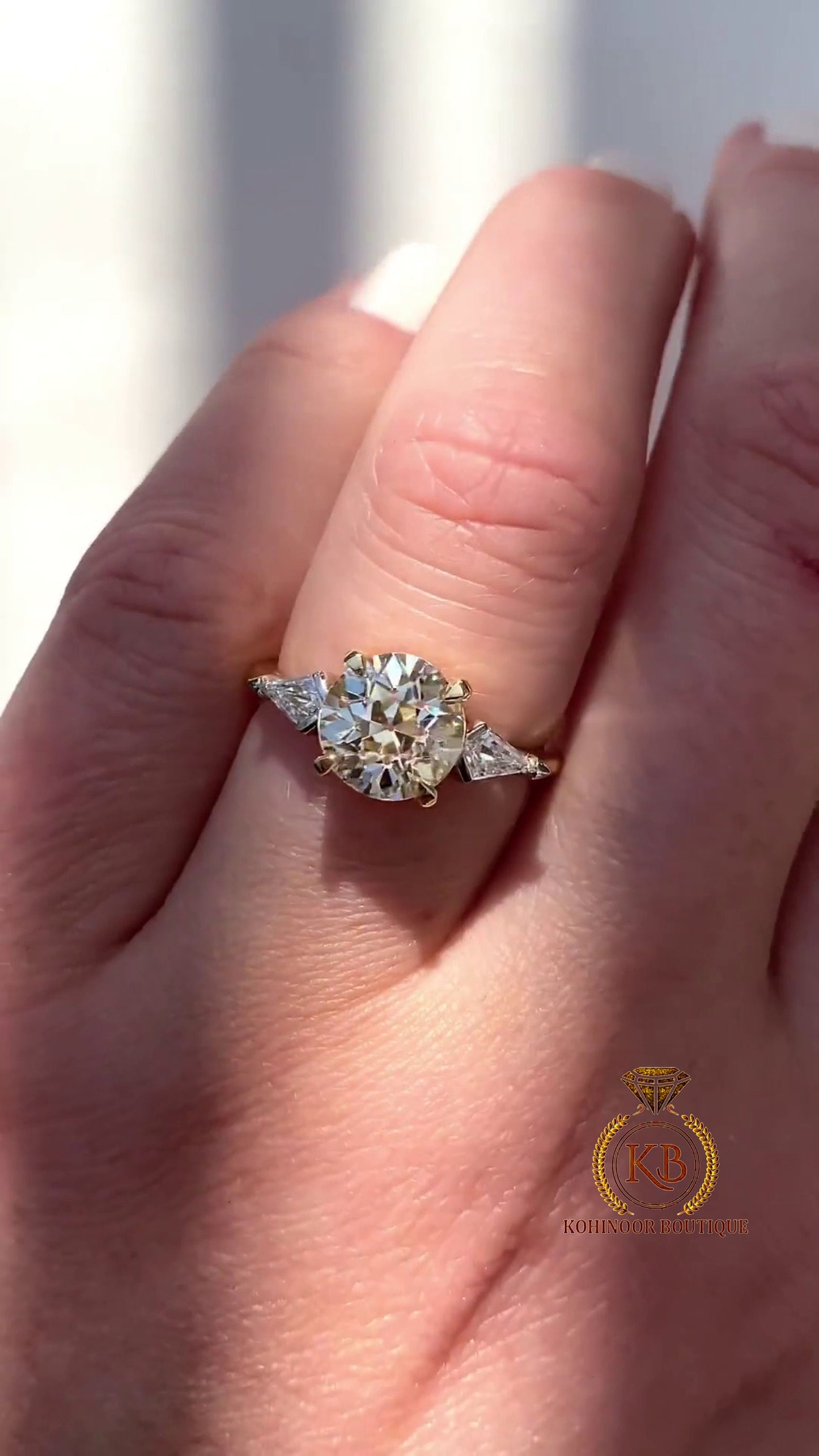 Old mine cut OMC & Shield\Kite Cut 3 Stone Moissanite Engagement Ring, Ring for her, Bridal ring, Gift for wife