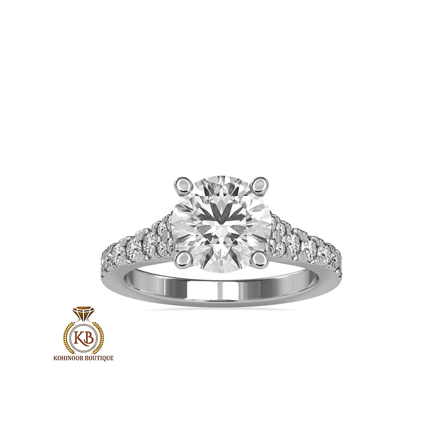 Round Cut Moissanite U-Pave Accented Engagement Ring with Pave Bridge and Prongs, high profile set ring, ring for her