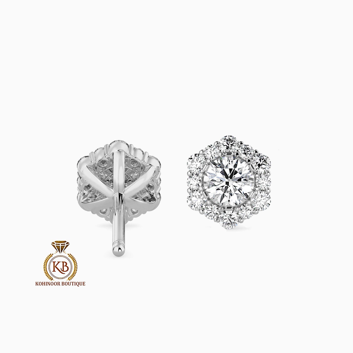 Moissanite Earrings, Halo Moissanite Stud Earrings, Round Moissanite Earrings, Gold Moissanite Earrings, Customized Earrings