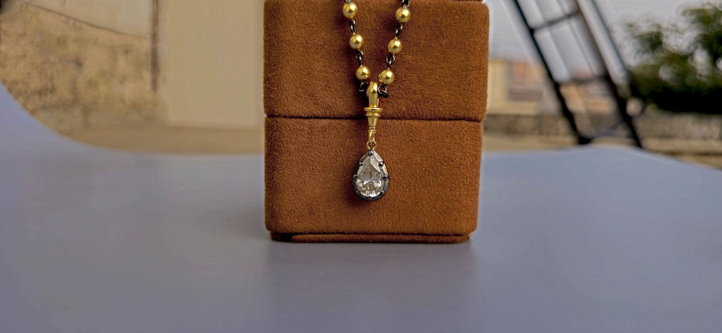 Pear Cut Moissanite Swivel Clasp Pendant, Collet set Georgian cut down set Pendant without chain, Wedding Pendant