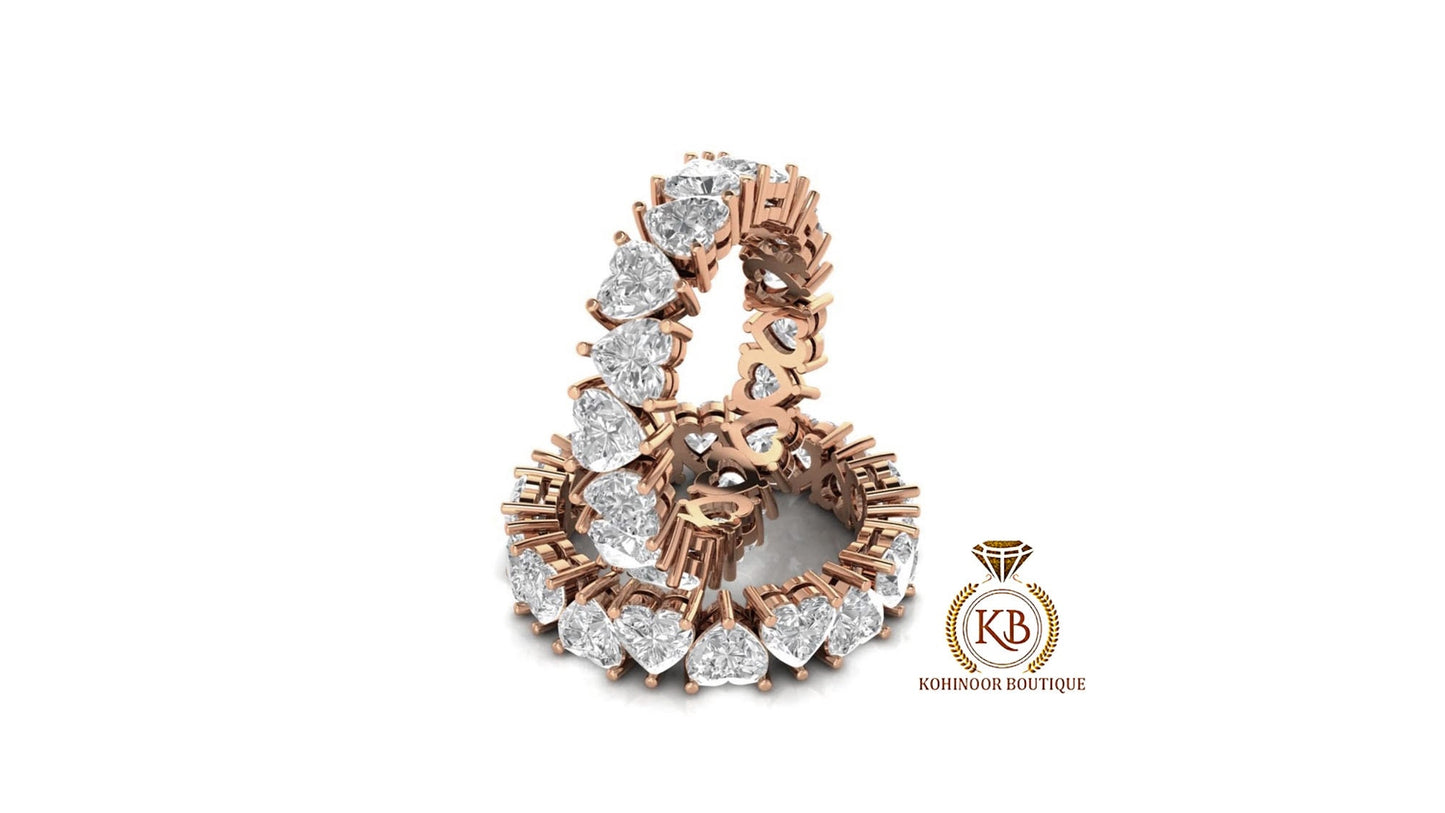 Heart Cut Moissanite Half\Full Eternity Wedding Band,Bridal stackable,Statement ring in White\Yellow\Rose Gold,Anniversary Gift