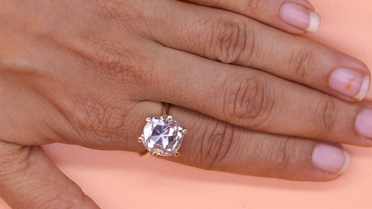 Old Mine Cut OMC Moissanite Solitaire Engagement ring, Edwardian ring, Vintage solitaire ring, Ring gift for wife, statement art deco ring.