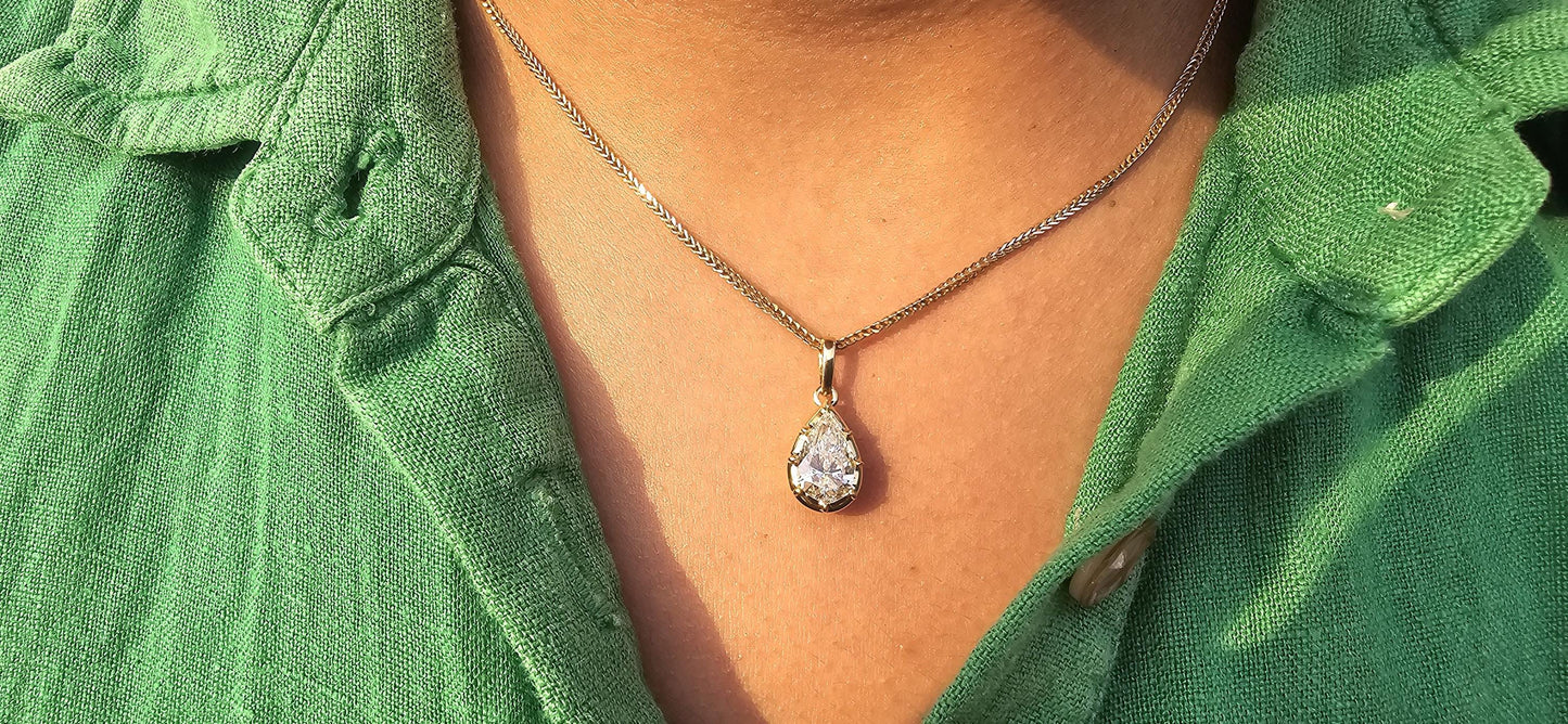 Pear Cut Moissanite Pendant, Collet set Georgian cut down set open back Pendant without chain, Wedding Pendant