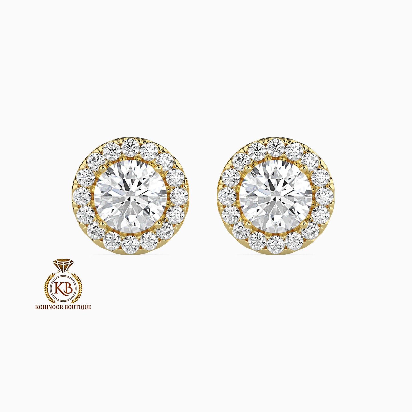 Moissanite Earrings, Halo Moissanite Stud Earrings, Round Moissanite Earrings, Gold Moissanite Earrings, Customized Earrings