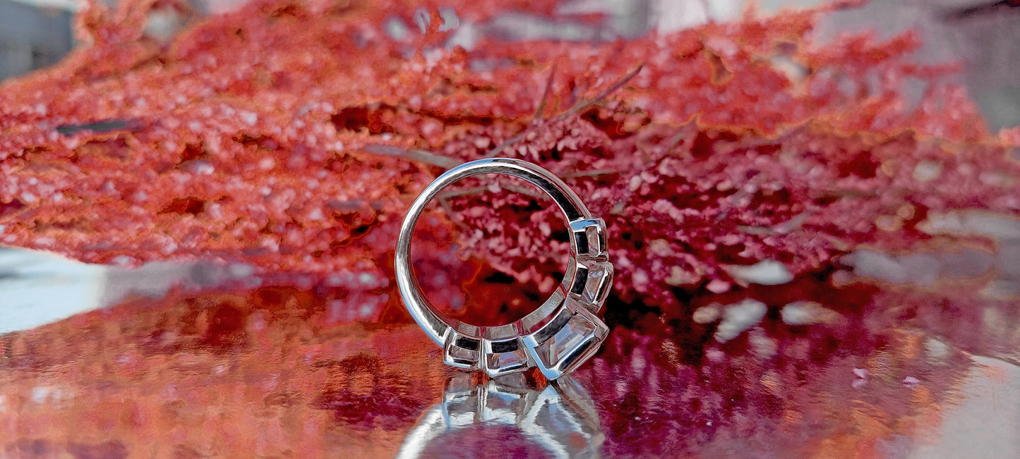 Emerald Cut 5 stone Moissanite Engagement ring, 5 stone anniversary band, ring for her, right hand ring