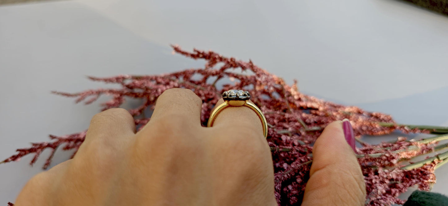 OEC Old European Cut Round Button Back Georgian Cut Down Set Moissanite Solitaire Engagement ring, ring for women, ring for her