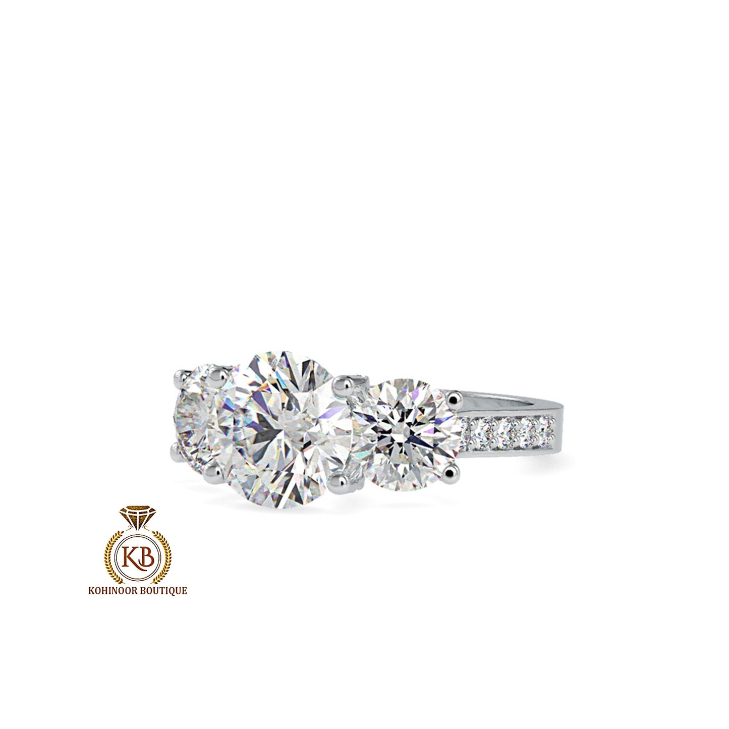 Round Cut 3 stone trellis set with side and front pave Moissanite Engagement ring, ring for women, high profile cathedral set ring