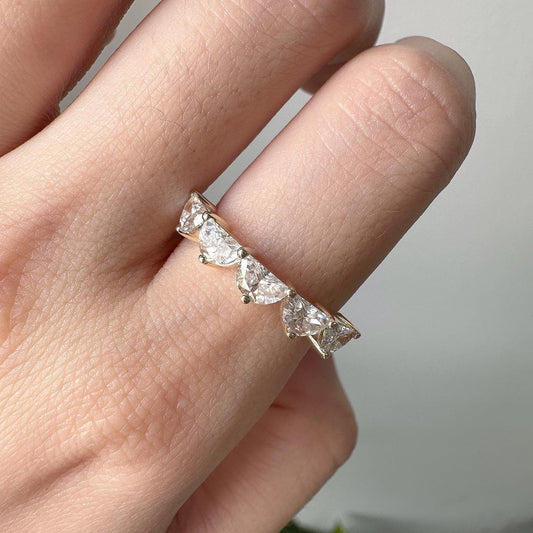 Half Moon Lace moissanite 5 stone Wedding anniversary ring, Half Eternity Dainty Distance Band , Stackable ring, Anniversary gift for her