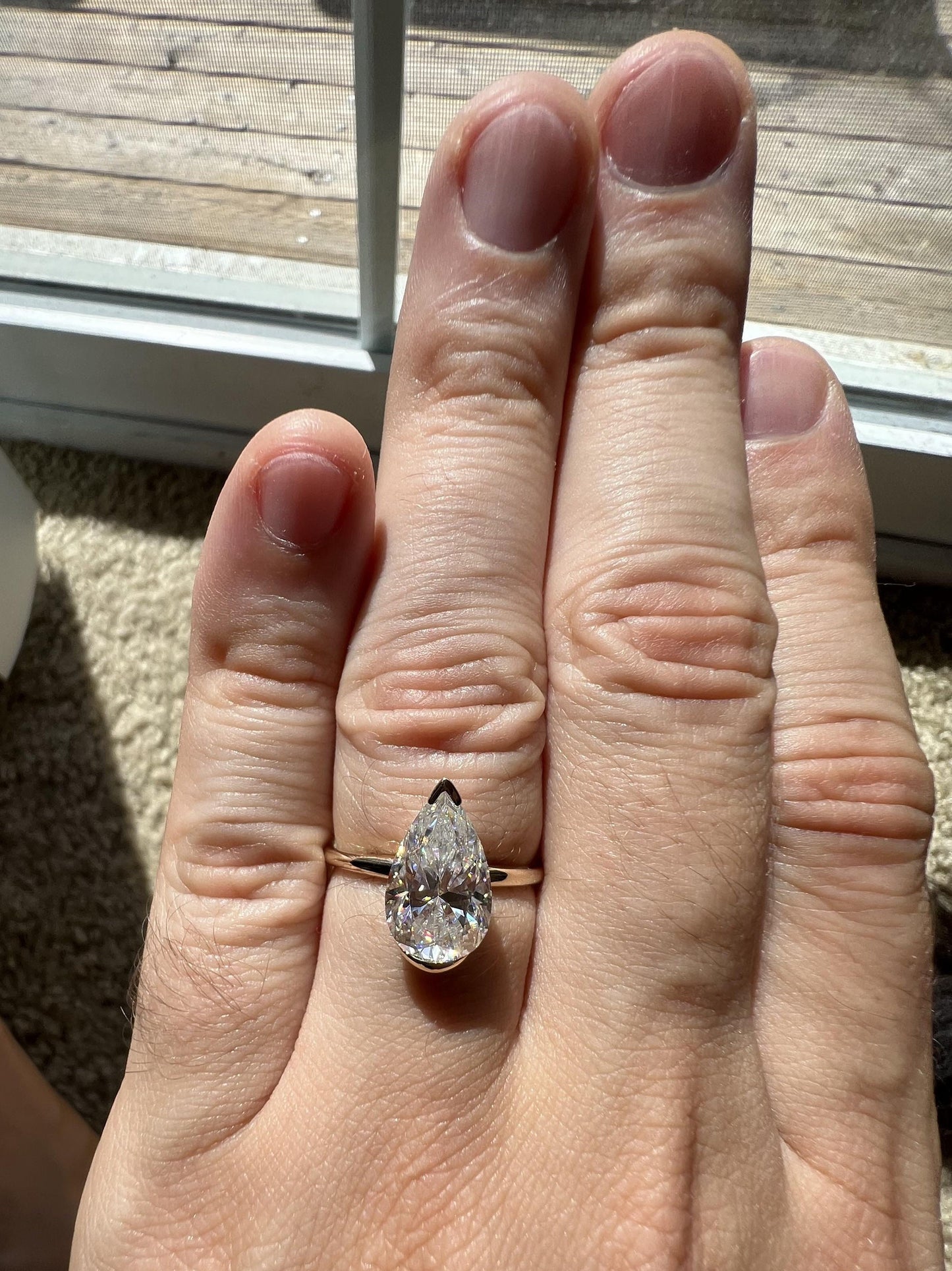 Pear cut Half Bezel Moissanite Solitaire Engagement Ring , Promise\proposal Ring available in 18k\14k\10k White\Yellow\Rose Gold