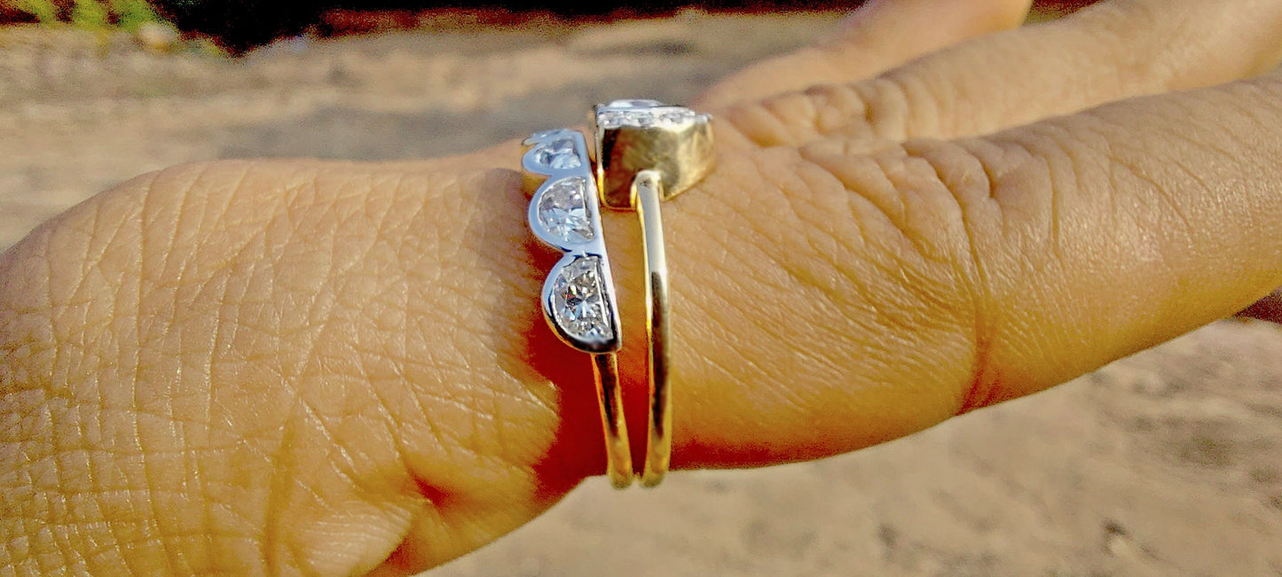 Half Moon Moissanite halo Engagement ring with Half moon Wedding band,Modern Bridal Ring Set,Ring for her,Gift for women,Half moon lace band