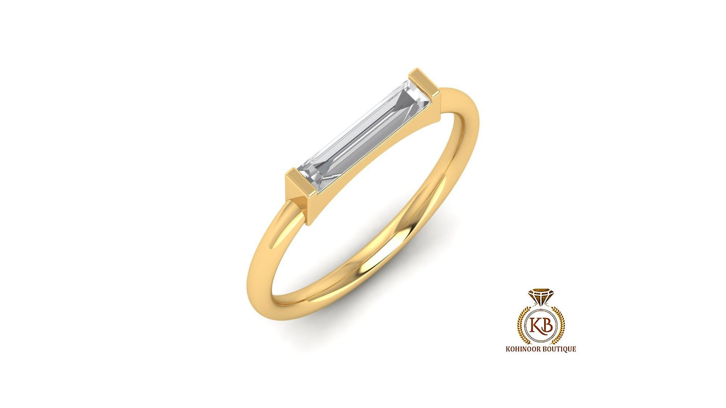 Elongated Baguette Moissanite engagement ring, East West Set Baguette , Statement minimalist daily wear right hand ring, stackable ring