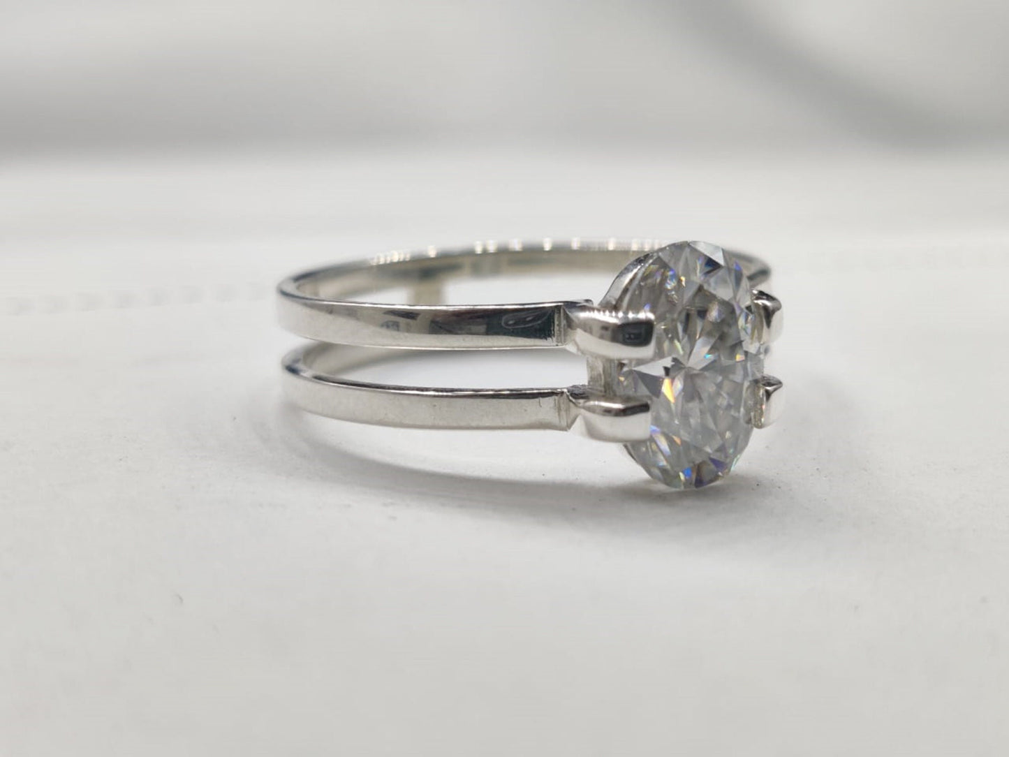 Double band Oval moissanite solitaire Engagement ring, Promise\ Proposal ring, Right hand ring, Gift for wife, Ring for her