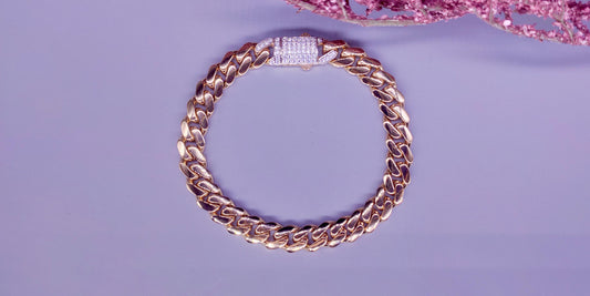 10 mm hollow Cuban link bracelet for men in 14k rose gold , with moissanite in lock, bracelet for him, for men, gift for son brother .